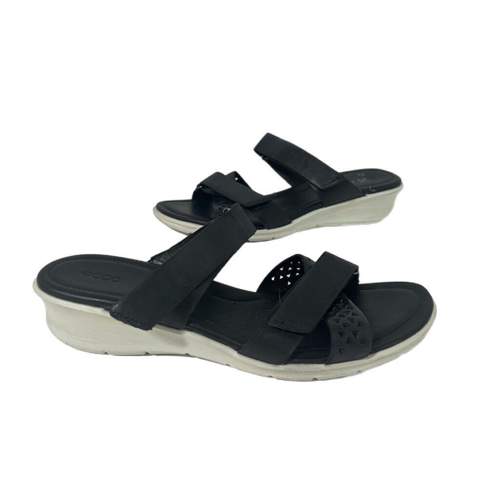 Ecco Felicia Sandals Womens Size 11/ 42 Black Leather Adjustable Strappy Comfort